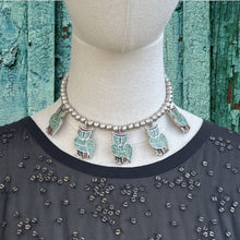 Load image into Gallery viewer, Vintage NATIVE AMERICAN Sterling Turquoise &amp; Coral Chip Inlay Owl Jewelry Set

