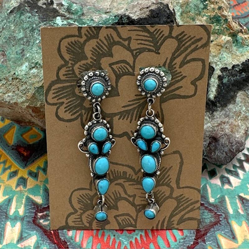 LEO FEENEY Sterling Silver Sleeping Beauty Turquoise Fancy Dangle Post Earrings