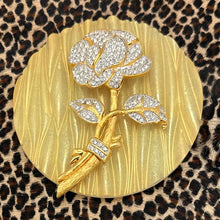 Load image into Gallery viewer, Vintage NOLAN MILLER Goldtone &amp; Clear Crystal Large Rose Pin Brooch
