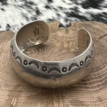 Load image into Gallery viewer, 1990s Native American NAVAJO Sterling Cuff Bracelet Crescent &amp; Circle Stamps AM
