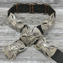 Load image into Gallery viewer, 1990s Native American NAVAJO Sterling Silver &amp; Black Leather Showstopper Belt
