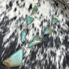 Load image into Gallery viewer, 1990s ADAM FIERRO Sterling &amp; Royston Turquoise Lariat Station Necklace Heart
