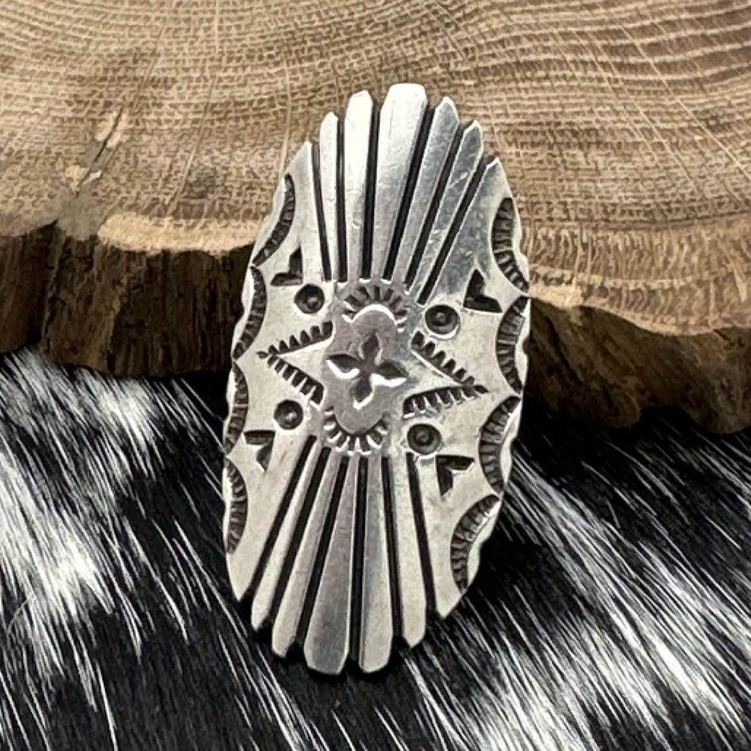 1990s Native American NAVAJO Sterling Concho Style Ring Decorative Stampings