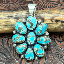 Load image into Gallery viewer, BOBBY JOHNSON Navajo Sterling &amp; Dark Lone Mountain Turquoise Cluster Pendant
