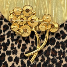 Load image into Gallery viewer, Vintage WEISS Goldtone Olive Green Multi AB Rivoli Rhinestone Flower Sprig Pin
