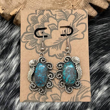 Load image into Gallery viewer, 1970s Native American NAVAJO Sterling Silver &amp; Chrysocolla Earrings Flower Leaf
