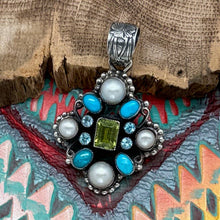 Load image into Gallery viewer, LEO FEENEY Sterling Silver Freshwater Pearl Turquoise Peridot Blue Topaz Pendant
