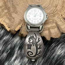 Load image into Gallery viewer, Watch Featuring 1980s Native American HOPI Sterling Whimsical Creature Tips
