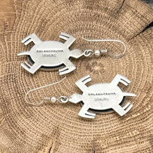 Load image into Gallery viewer, RAMON DALANGYAWMA Hopi Overlay Sterling Silver Turtle Motif Dangle Earrings
