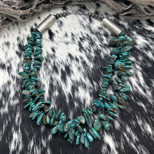 Load image into Gallery viewer, 1990s NATIVE AMERICAN Dark Green Turquoise 2-Strand Necklace Sterling Silver
