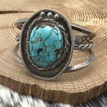 Load image into Gallery viewer, 1970s Native American NAVAJO Sterling Silver &amp; Turquoise Rustic Cuff Bracelet
