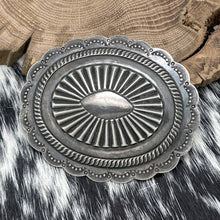 Load image into Gallery viewer, 1960s Native American NAVAJO Sterling Silver Large Oval Concho Pin Stampings
