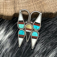 Load image into Gallery viewer, 1970s Native American ZUNI Sterling Turquoise Multi Stone Inlay Butterfly Pin
