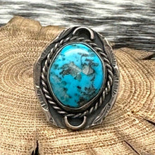 Load image into Gallery viewer, 1970s Native American NAVAJO Sterling Silver &amp; Turquoise Unique Statement Ring
