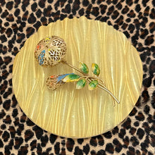 Load image into Gallery viewer, VINTAGE 1960s Goldtone Filigree Cage Flower &amp; Bud Pin Multi-Color Enamel Work

