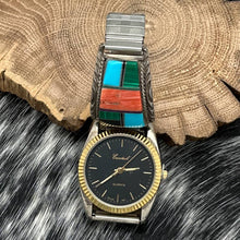 Load image into Gallery viewer, Watch Featuring 1980s Native American NAVAJO Sterling Silver &amp; Multi-Stone Tips
