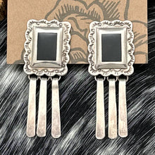 Load image into Gallery viewer, 1990s Native American NAVAJO Sterling Silver Onyx Inlay Clip Earrings 3 Dangles
