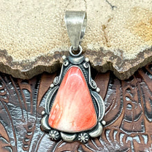 Load image into Gallery viewer, DANNY CLARK Navajo Sterling &amp; Orange Spiny Oyster Shell Pendant Fancy Frame
