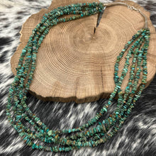 Load image into Gallery viewer, 1990s NATIVE AMERICAN 5-Strand Sterling &amp; Royston Turquoise Chip Bead Necklace
