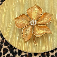 Load image into Gallery viewer, Vintage ALLISON REED Goldtone Flower Pin With Stem Rhinestone Cluster Center
