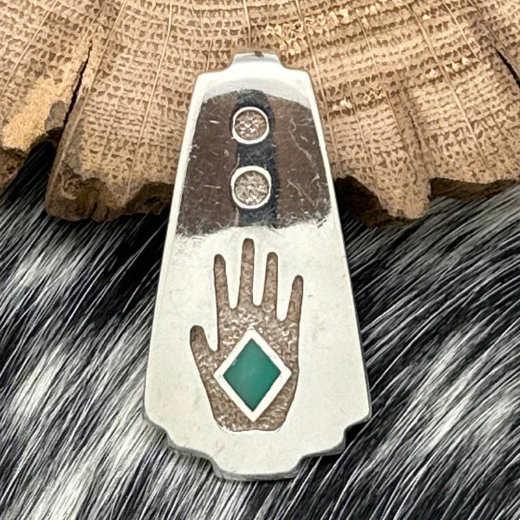 RAY TRACEY Navajo Sterling Silver Hands Of Time Contemporary Style Slide Pendant