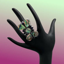 Load image into Gallery viewer, FEDERICO JIMENEZ Sterling Silver Abalone &amp; Amethyst Statement Ring Adjustable
