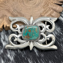 Load image into Gallery viewer, 1990s Native American NAVAJO Sterling &amp; Royston Turquoise Belt Buckle Openwork
