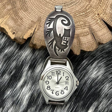 Load image into Gallery viewer, Watch Featuring 1980s Native American HOPI Sterling Whimsical Creature Tips
