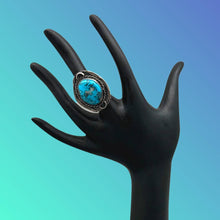 Load image into Gallery viewer, 1970s Native American NAVAJO Sterling Silver &amp; Turquoise Unique Statement Ring
