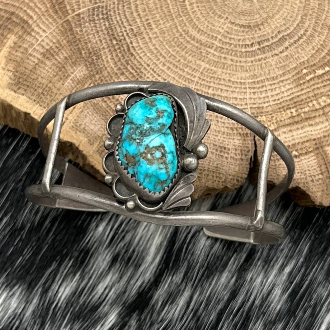 1970s Native American NAVAJO Sterling Silver & Rustic Turquoise Cuff Bracelet