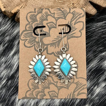 Load image into Gallery viewer, VICTOR CHEE Navajo Sterling Silver Bright Blue Turquoise Diamond Shape Earrings
