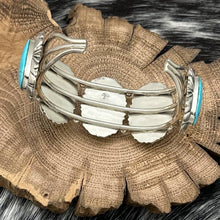 Load image into Gallery viewer, 1990s RUNNING BEAR SHOP Sterling Silver &amp; Turquoise 5-Station Cuff Bracelet
