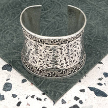 Load image into Gallery viewer, LOIS HILL Sterling Statement Cuff Bracelet LH Signature Scroll Granulated Design

