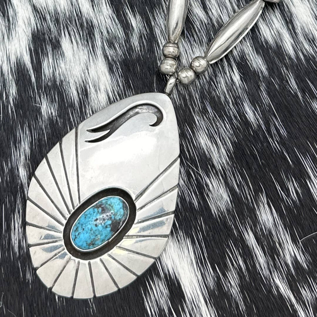 Vintage NATIVE AMERICAN Navajo Sterling & Turquoise Modernist Pendant Necklace
