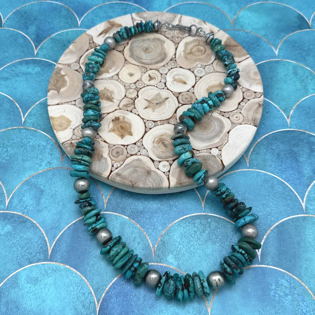 Vintage FEDERICO JIMENEZ Natural Turquoise Nugget & Sterling Bead Necklace