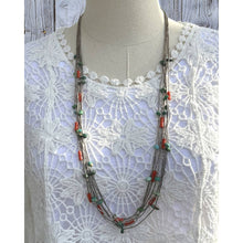 Load image into Gallery viewer, Vintage NATIVE AMERICAN Liquid Silver Necklace Turquoise Coral Beads 32&quot;
