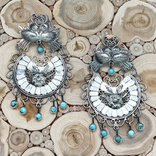 Load image into Gallery viewer, FEDERICO JIMENEZ Sterling &amp; Turquoise Love Birds Statement Dangle Earrings
