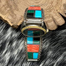 Load image into Gallery viewer, Watch Featuring 1980s Native American NAVAJO Sterling Silver &amp; Multi-Stone Tips
