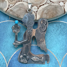 Load image into Gallery viewer, FEDERICO JIMENEZ Sterling Silver &amp; Turquoise Kneeling Angel Cherub Pendant
