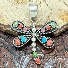 Load image into Gallery viewer, DARREN LIVINGSTON Native American Navajo Multi-Stone Statement Dragonfly Pendant
