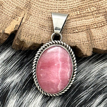 Load image into Gallery viewer, 1980s Native American NAVAJO Sterling Silver &amp; Rhodochrosite Oval Pendant
