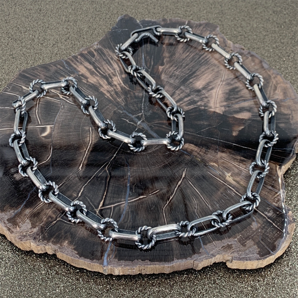 Native American Navajo Oxidized Sterling Silver Paper Clip Chain Necklace 24.5”
