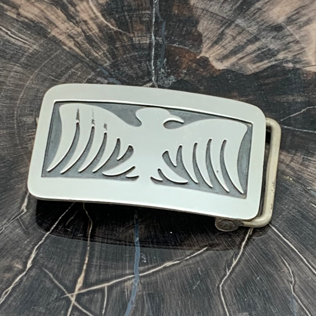NATIVE AMERICAN Sterling Silver Belt Buckle Stylized Eagle Or Thunderbird Design