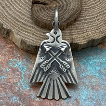 Load image into Gallery viewer, DAN DODSON Sterling Silver Thunderbird Hang Tag Pendant Crossed Arrows
