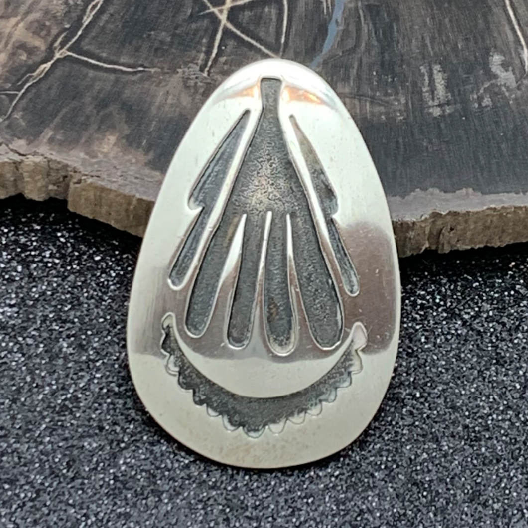 NATIVE AMERICAN Sterling Silver Teardrop Shape Enhancer Pendant Tribal Design