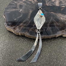 Load image into Gallery viewer, Native American Sterling Silver &amp; Turquoise Elongated Fish-Like Pendant Tails
