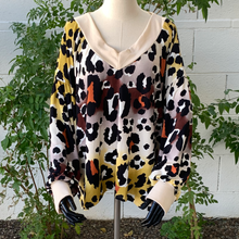 Load image into Gallery viewer, 7TH RAY Cream Grey Orange Yellow Leopard Print Brushed Hacci Top Size XL NWT
