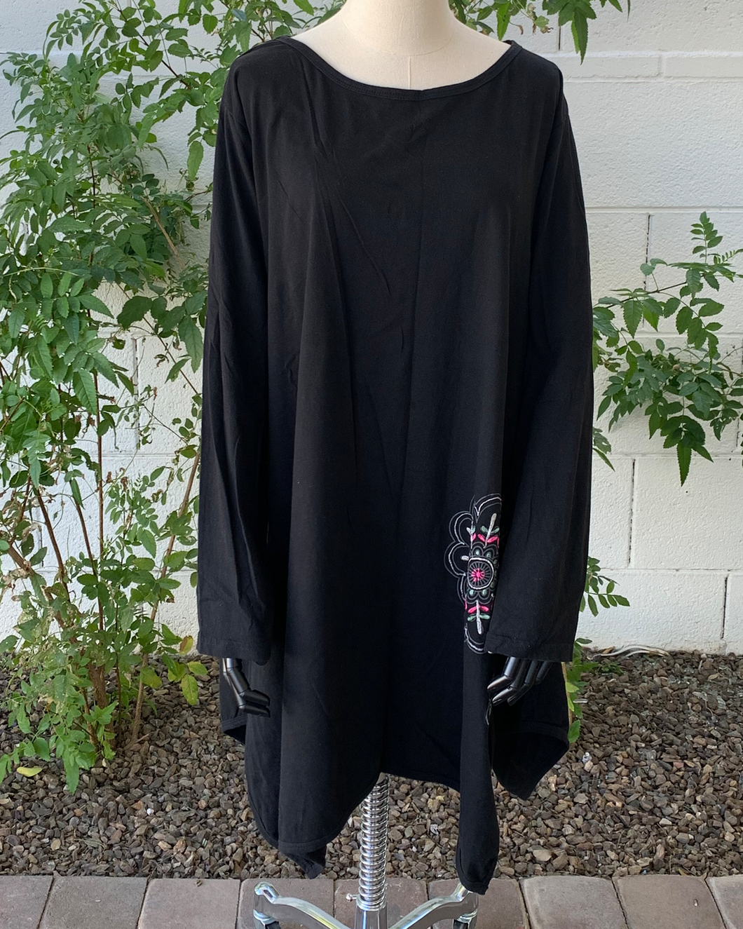 ALLER SIMPLEMENT Black Tunic Shirt Multi-Color Floral Embroidery Size 3X