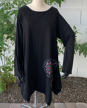Load image into Gallery viewer, ALLER SIMPLEMENT Black Tunic Shirt Multi-Color Floral Embroidery Size 3X
