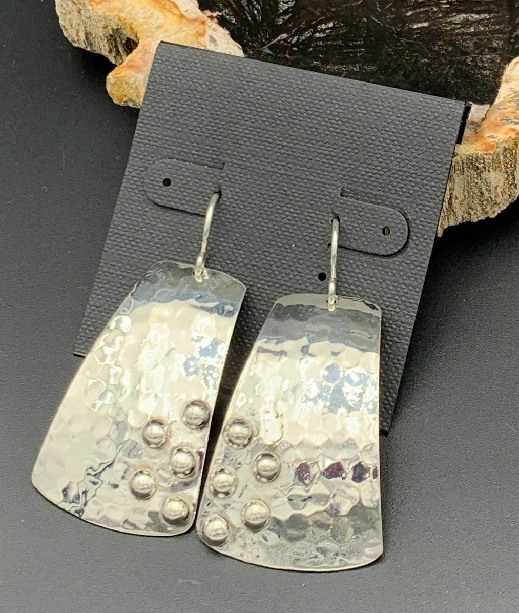 Elysium Inc Mexico Sterling Silver Curved Hammered Dangle Earrings Dots